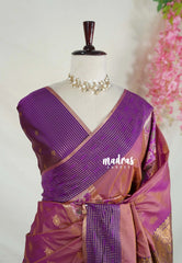 Dual Shade Antique Mauve - Chandrika - Ikkat Pochampally Soft Silk with Zari Weaving Buttas and Rich Pallu - Perfect for Diwali Festive | Celebrations