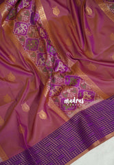 Dual Shade Antique Mauve - Chandrika - Ikkat Pochampally Soft Silk with Zari Weaving Buttas and Rich Pallu - Perfect for Diwali Festive | Celebrations