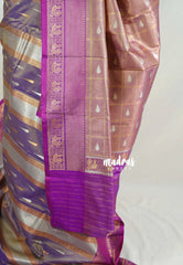 Dual Shade Purple with Silver - Chandrika - Ikkat Pochampally Soft Silk with Multi Line, Peacock Buttas and Rich Pallu - Perfect for Diwali Festive | Celebrations