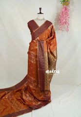 Dual Shade Mustard Orange - Chandrika - Ikkat Pochampally Soft Silk with Zari Weaving Buttas and Rich Pallu - Perfect for Diwali Festive | Celebrations