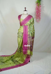 Light Kelly Green - Chandrika - Ikkat Pochampally Soft Silk Muthukattam with Rettapet Border - Best for Small Functions
