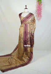 Pastel Khaki Brown - Chandrika - Ikkat Pochampally Soft Silk Muthukattam with Rettapet Border - Best for Small Functions