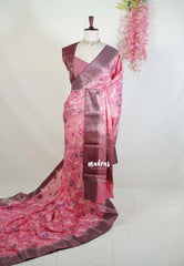 Peach Pink - Chandrika - Ikkat Pochampally Soft Silk with Zari Border - Best for Office Wear | Casual Wear