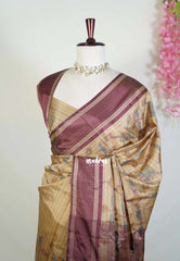 Pastel Khaki Brown - Chandrika - Ikkat Pochampally Soft Silk Muthukattam with Rettapet Border - Best for Small Functions