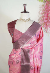 Peach Pink - Chandrika - Ikkat Pochampally Soft Silk with Zari Border - Best for Office Wear | Casual Wear