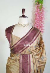 Pastel Khaki Brown - Chandrika - Ikkat Pochampally Soft Silk Muthukattam with Rettapet Border - Best for Small Functions