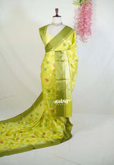 Neon Green - Chandrika - Ikkat Pochampally Soft Silk with Zari Border - Best for Office Wear | Casual Wear
