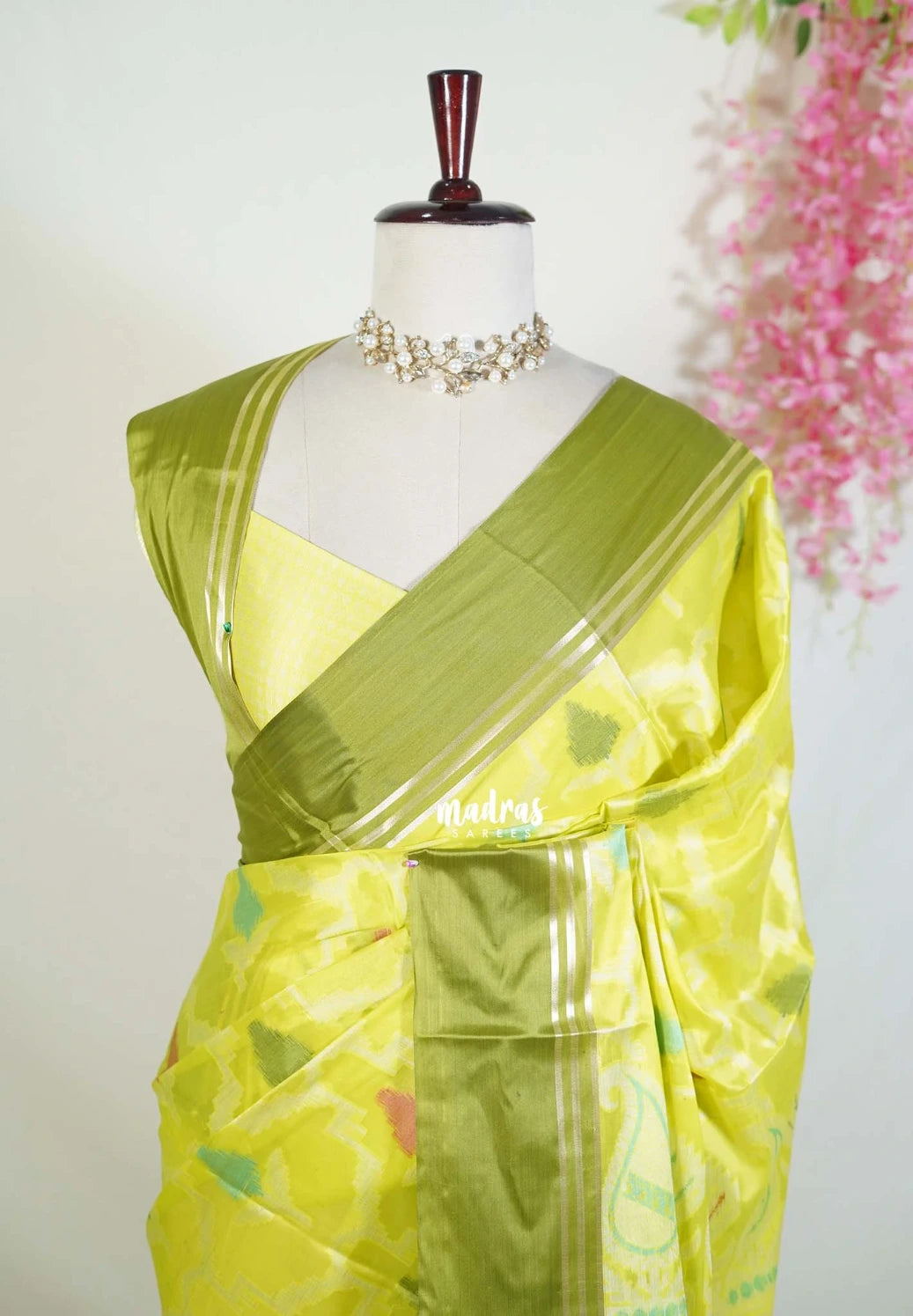 Neon Green - Chandrika - Ikkat Pochampally Soft Silk with Zari Border - Best for Office Wear | Casual Wear