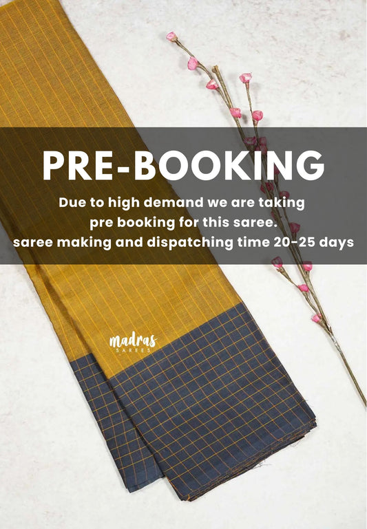 (PRE-BOOKING) Mustard Yellow -  Contemporary chettinad cotton stripes body checks border