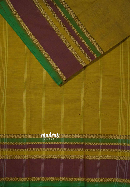 Mustard Yellow - Chettinad cotton plain body with Multiborder