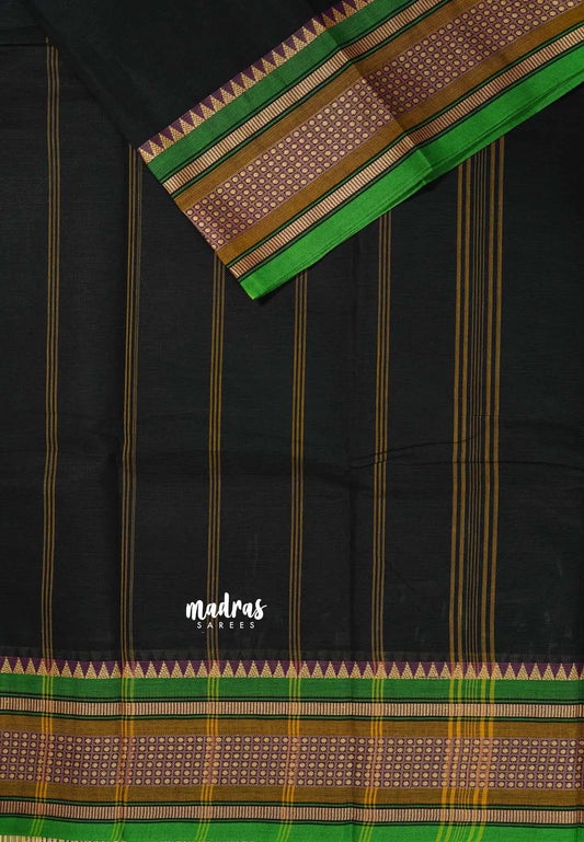 Black - Chettinad cotton plain body with small temple border