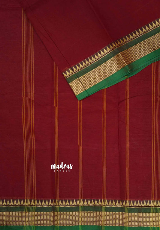 Maroon - Chettinad cotton plain body with small temple border