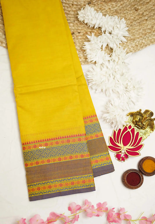 Contemporary chettinad with rettapet border - Lemon yellow