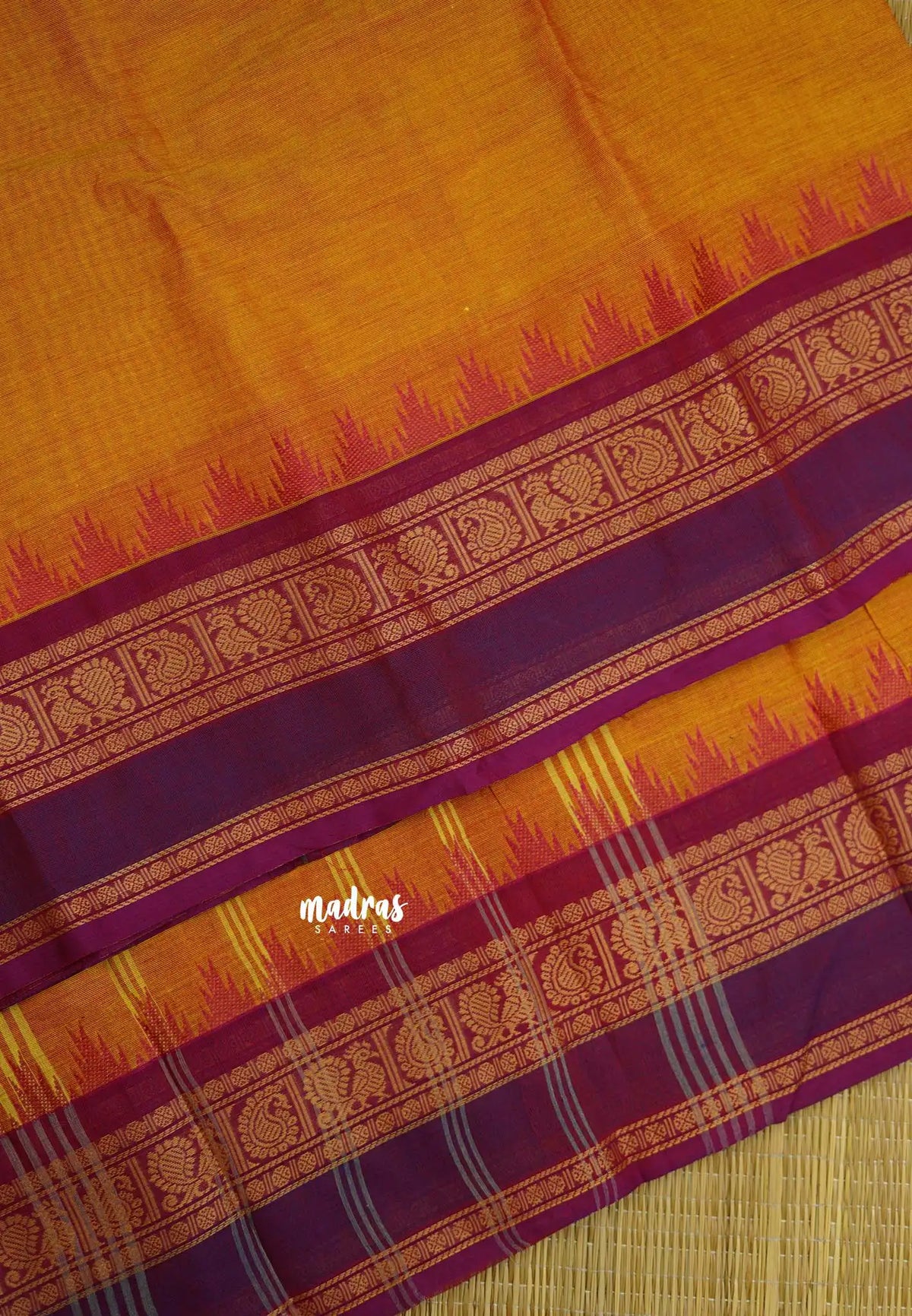 Contemporary chettinad with traditional double border - Mustard yellow