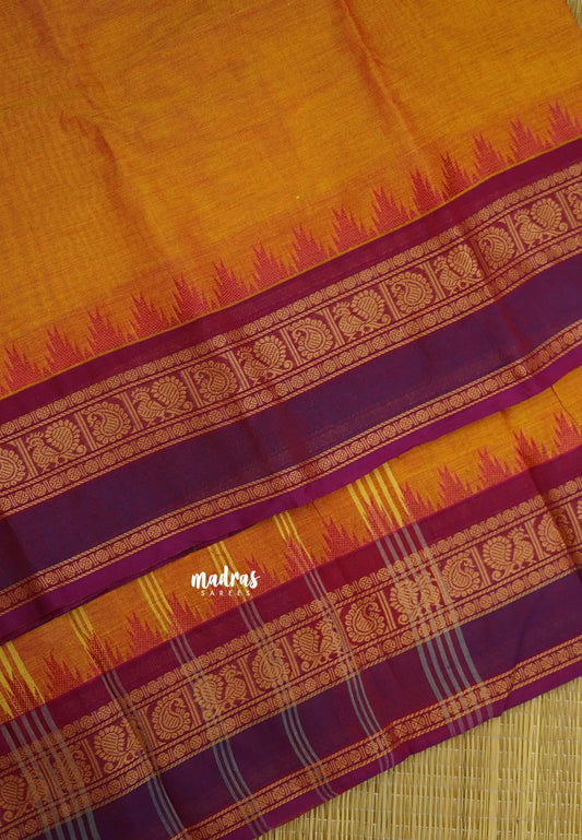 Contemporary chettinad with traditional double border - Mustard yellow