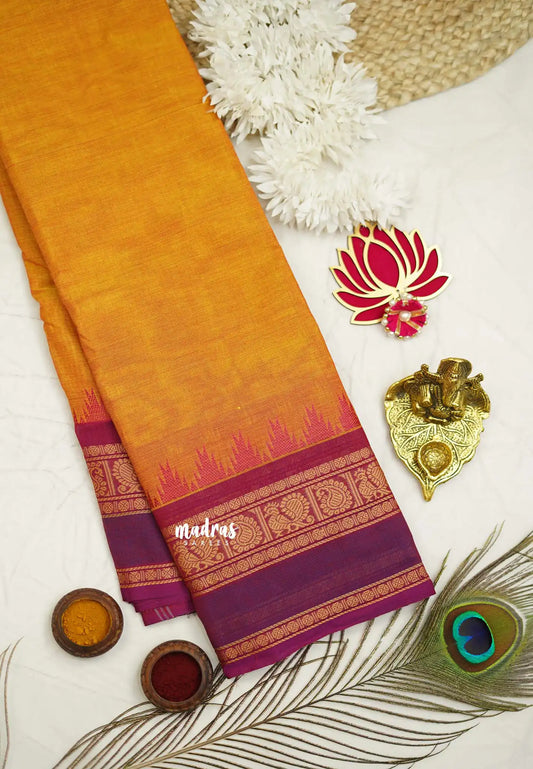 Contemporary chettinad with traditional double border - Mustard yellow