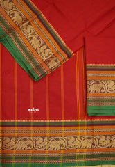 Contemporary chettinad cotton yaanai and annam border with blouse - Maroon red