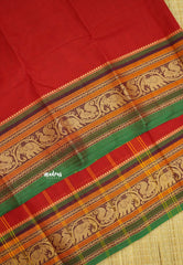 Contemporary chettinad cotton yaanai and annam border with blouse - Maroon red