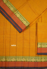 Contemporary chettinad cotton stripes border and rudraksham with blouse - Mustard yellow