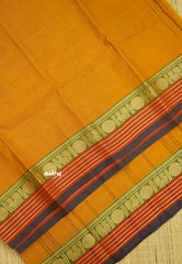 Contemporary chettinad cotton stripes border and rudraksham with blouse - Mustard yellow