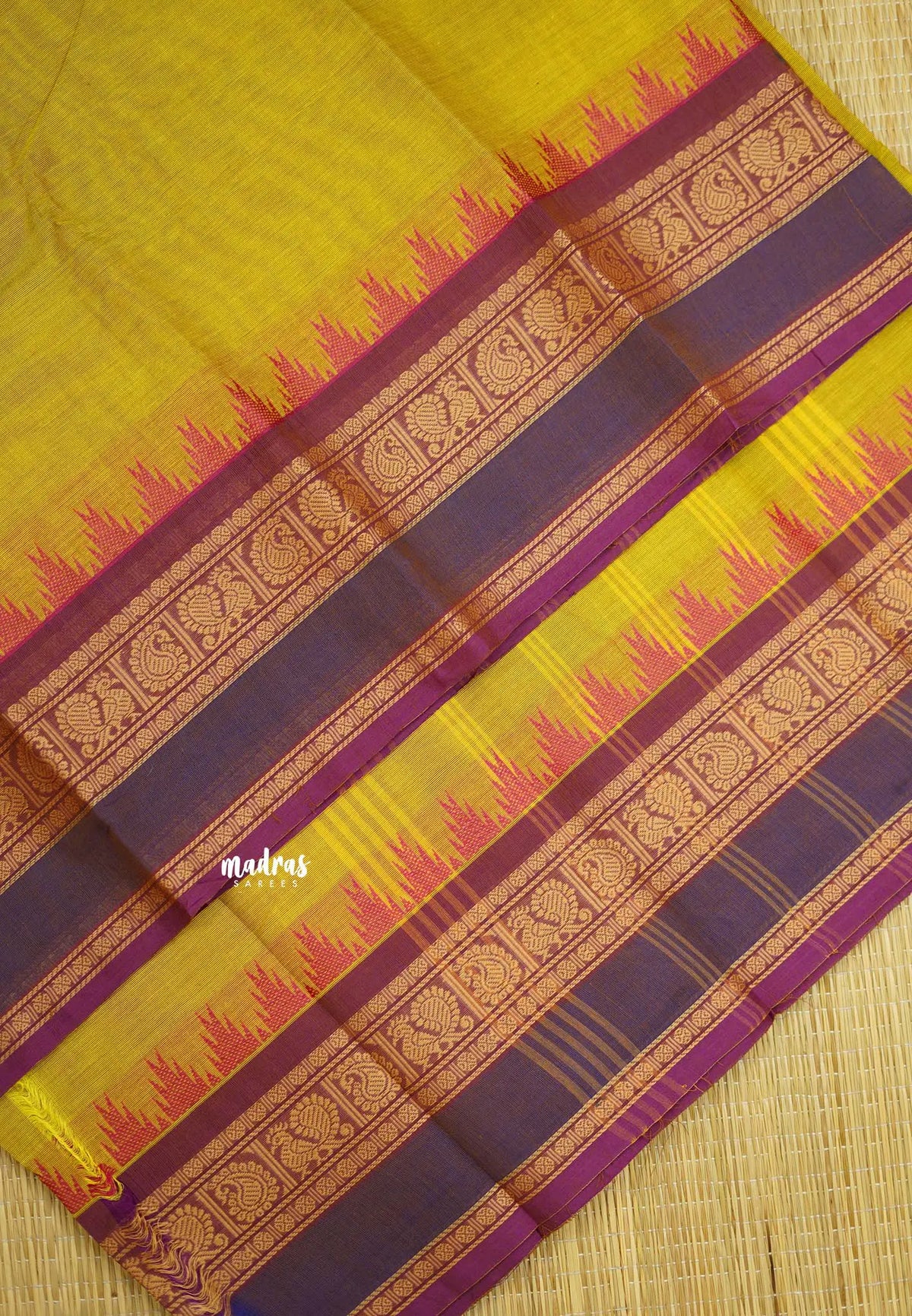 Contemporary chettinad with traditional double border - Mild mehendi green