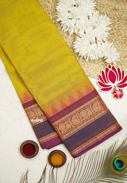 Contemporary chettinad with traditional double border - Mild mehendi green