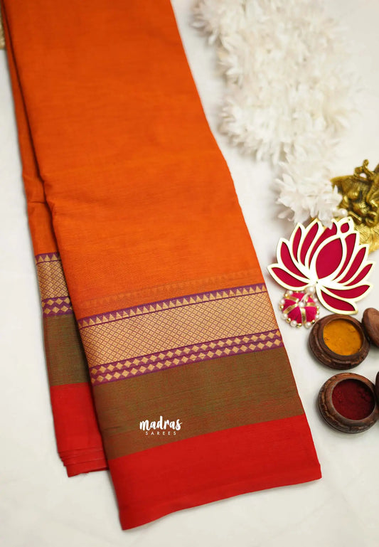 Contemporary chettinad cotton orange with petti border