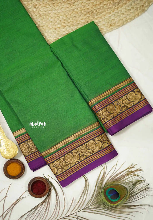 Contemporary chettinad cotton annam border with blouse - Fresh green