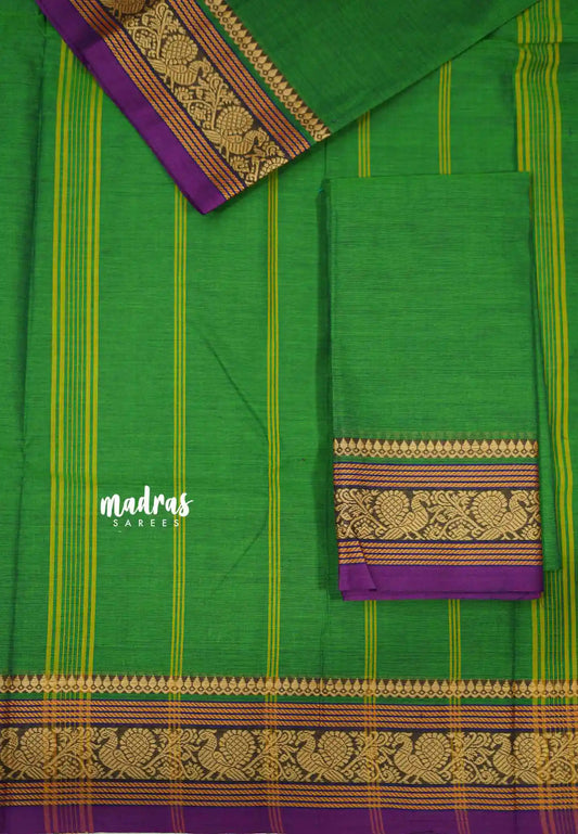 Contemporary chettinad cotton annam border with blouse - Fresh green