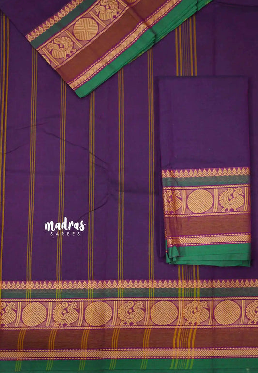 Contemporary chettinad cotton rudraksham annam border with blouse - Purple