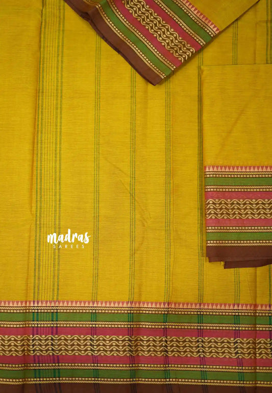 Mustard Yellow - Chettinad cotton plain body with multiborder