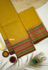 Mustard Yellow - Chettinad cotton plain body with multiborder