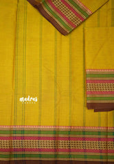 Mustard Yellow - Chettinad cotton plain body with multiborder
