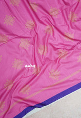 Chithiram –  Rose Pink in Soft Paper Silk | Intricate Kolam Prints  | Statement Contrast Pallu & blouse | Effortless Casual Style
