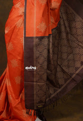 Chithiram – Sindoor Orange in Soft Paper Silk | Intricate Kolam Prints  | Statement Contrast Pallu & Blouse | Effortless Casual Style