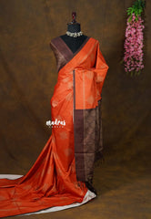 Chithiram – Sindoor Orange in Soft Paper Silk | Intricate Kolam Prints  | Statement Contrast Pallu & Blouse | Effortless Casual Style