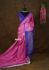 Chithiram –  Rose Pink in Soft Paper Silk | Intricate Kolam Prints  | Statement Contrast Pallu & blouse | Effortless Casual Style