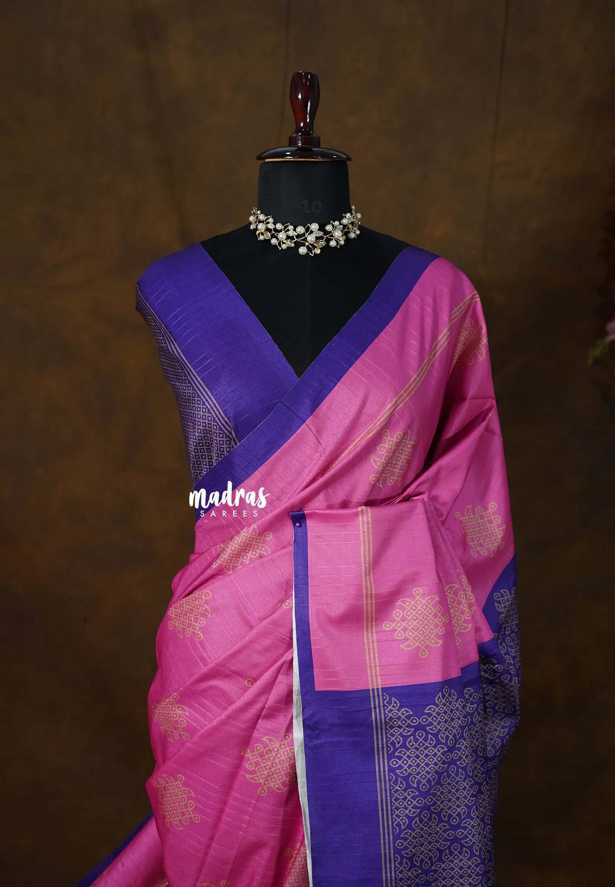 Chithiram –  Rose Pink in Soft Paper Silk | Intricate Kolam Prints  | Statement Contrast Pallu & blouse | Effortless Casual Style