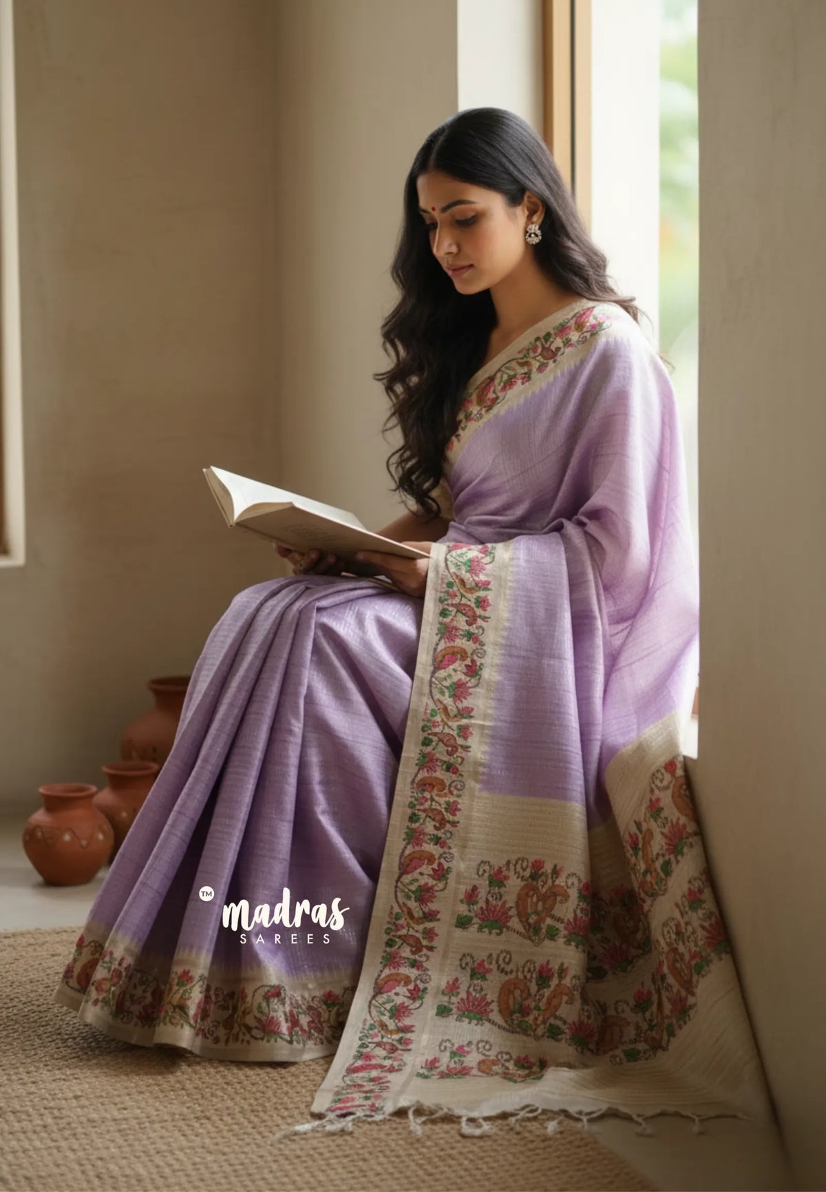 Lilac Lavender - Chitraleka - Semi Tussar Silk with Jute Texture & Zari Stripes | Perfect for Small Functions