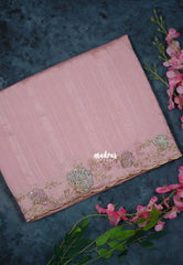 Blush Pink - Chitraleka - Semi Tussar Silk Embroidery with Scallop Border | Perfect for Pooja Functions