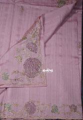 Mauve Onion Pink - Chitraleka - Semi Tussar Silk Embroidery with Scallop Border | Perfect for Pooja Functions