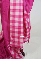 Magenta Pink - Chitraleka - Semi Tussar Silk with Checks Border | Perfect for Small Functions