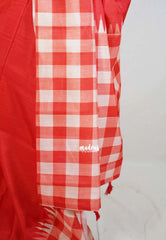Vermilion Red - Chitraleka - Semi Tussar Silk with Checks Border | Perfect for Small Functions