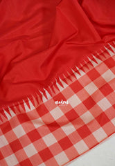 Vermilion Red - Chitraleka - Semi Tussar Silk with Checks Border | Perfect for Small Functions