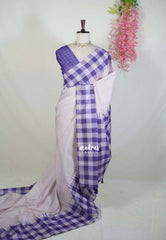 Creamy Lilac - Chitraleka - Semi Tussar Silk with Checks Border | Perfect for Small Functions