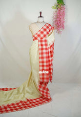 Creamy Butter - Chitraleka - Semi Tussar Silk with Checks Border | Perfect for Small Functions