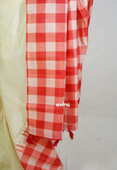 Creamy Butter - Chitraleka - Semi Tussar Silk with Checks Border | Perfect for Small Functions