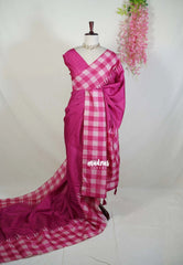 Magenta Pink - Chitraleka - Semi Tussar Silk with Checks Border | Perfect for Small Functions