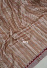 Biscut Beige Brown - Chitraleka - Semi Tussar Silk with Hand Stitched Ajrakh Patchwork  | Perfect for Small Functions