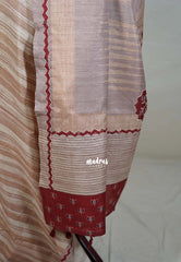 Biscut Beige Brown - Chitraleka - Semi Tussar Silk with Hand Stitched Ajrakh Patchwork  | Perfect for Small Functions